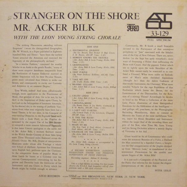 Mr. Acker Bilk* With The Leon Young String Chorale - Stranger On The Shore - LP