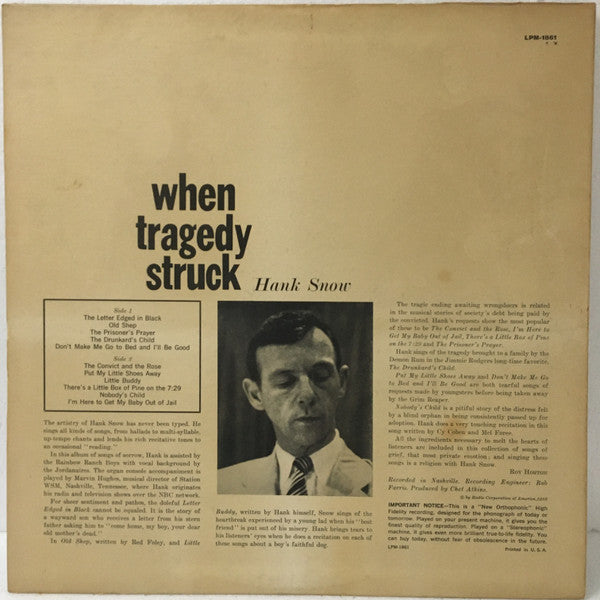 Hank Snow - When Tragedy Struck - LP