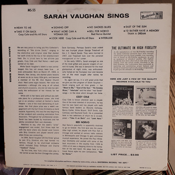 Sarah Vaughan - Sarah Vaughan Sings Sweet And Sultry - LP