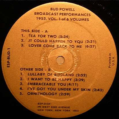 Bud Powell - Broadcast Performances 1953, Vol. 1 Of 6 Volumes - LP