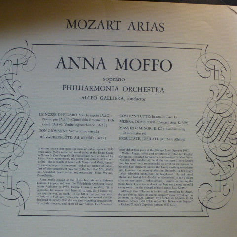 Anna Moffo / Mozart* / Philharmonia Orchestra / Alceo Galliera - Anna Moffo Sings Mozart Arias - LP