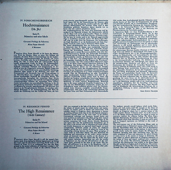 Giovanni Pierluigi da Palestrina - Regensburger Domspatzen - Theobald Schrems - Missa Papae Marcelli / 8 Motetten - LP