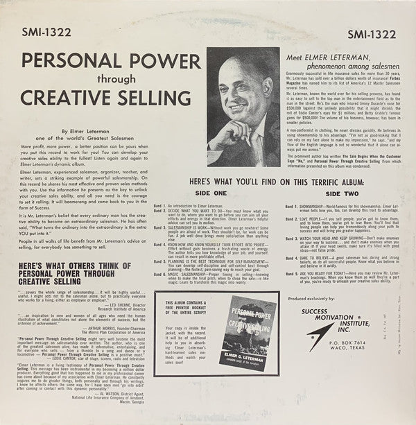 Elmer G. Leterman - Personal Power Through Creative Selling - LP