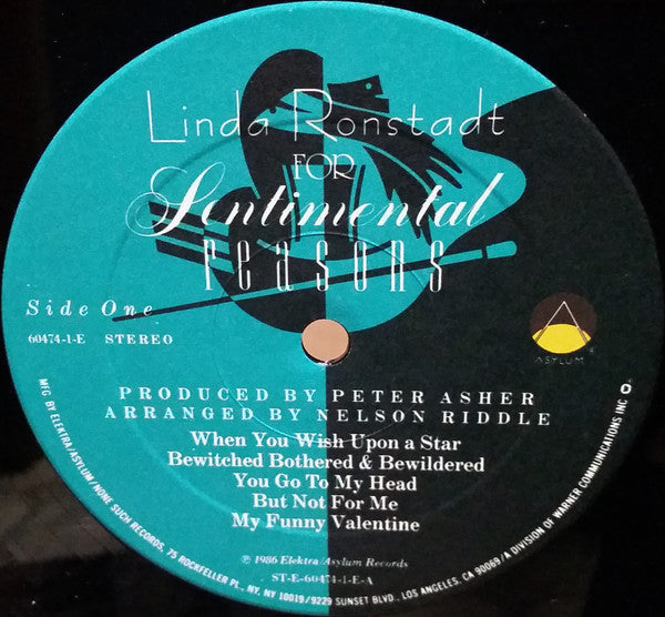 Linda Ronstadt With Nelson Riddle & His Orchestra* - For Sentimental Reasons - LP