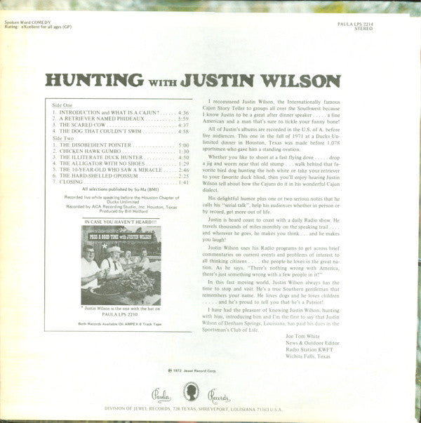 Justin Wilson - Hunting With Justin Wilson - LP