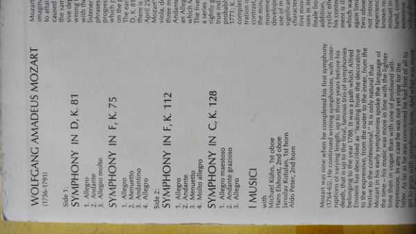 Mozart*, I Musici - Symphonies KV 81, KV 75, KV 112, KV 128 - LP