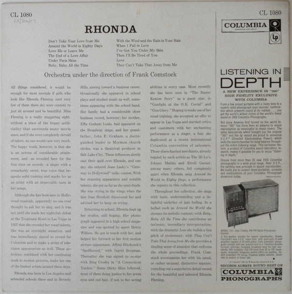 Rhonda Fleming With Frank Comstock And His Orchestra - Rhonda - LP
