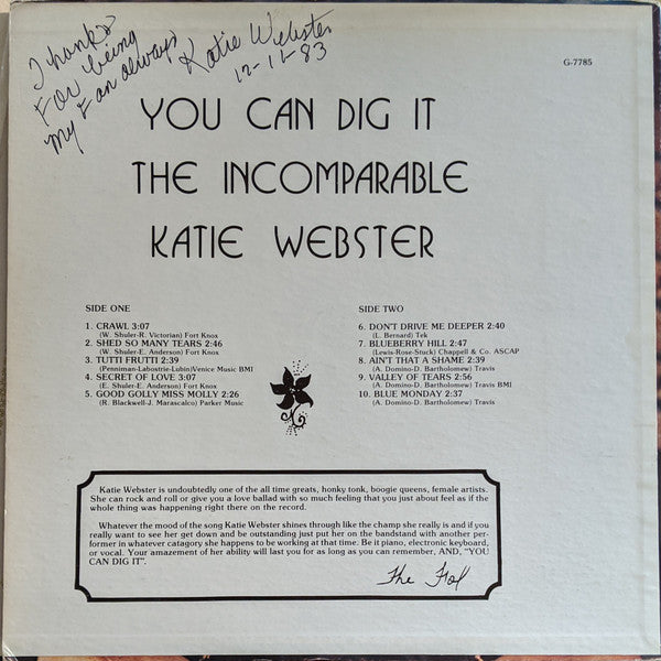 Katie Webster - You Can Dig It The Incomparable Katie Webster - LP