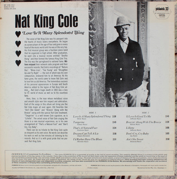 Nat King Cole - Love Is A Many Splendored Thing - LP