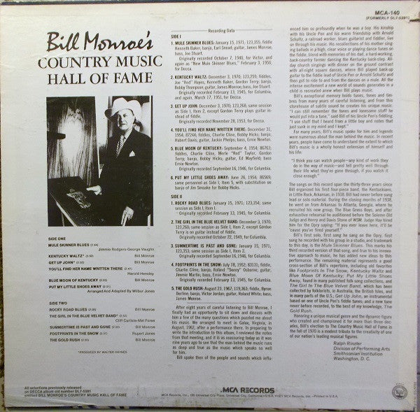 Bill Monroe - Bill Monroe's Country Music Hall Of Fame - LP