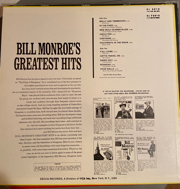 Bill Monroe - Bill Monroe's Greatest Hits - LP