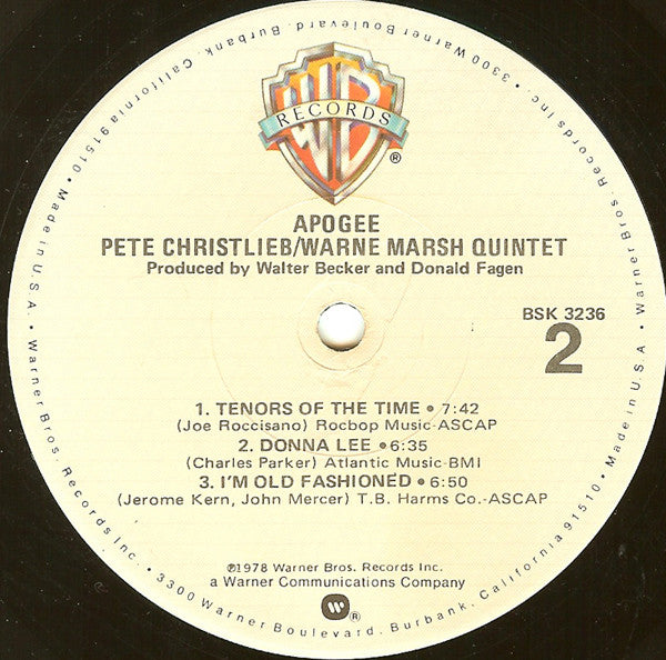 Pete Christlieb / Warne Marsh Quintet - Apogee