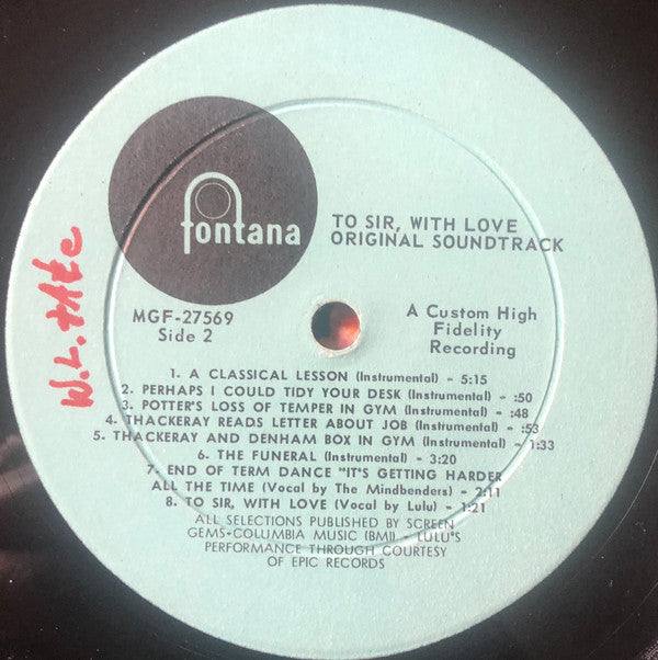 Various - To Sir, With Love Original Motion Picture Soundtrack - LP