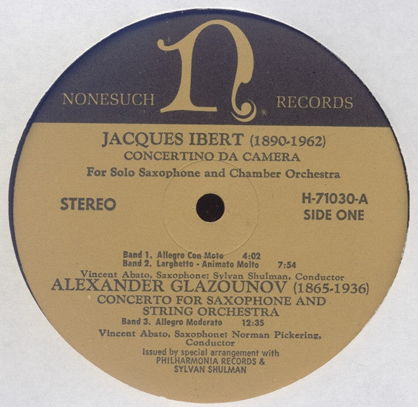 Ibert* / Glazounov* / Villa-Lobos* - Concertino Da Camera / Concerto For Saxophone And String Orchestra / Quintette En Forme De Choros / Bachianas Brasilieras No. 6 - LP