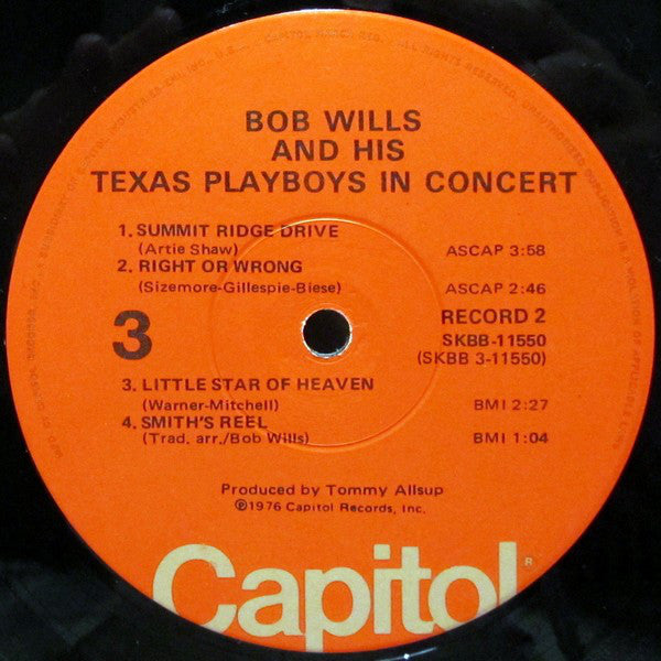 Bob Wills & His Texas Playboys - In Concert - LP