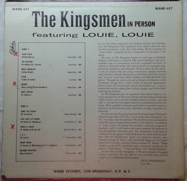 The Kingsmen - The Kingsmen In Person Featuring Louie, Louie - LP