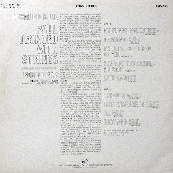 Paul Desmond With Strings - Desmond Blue - LP