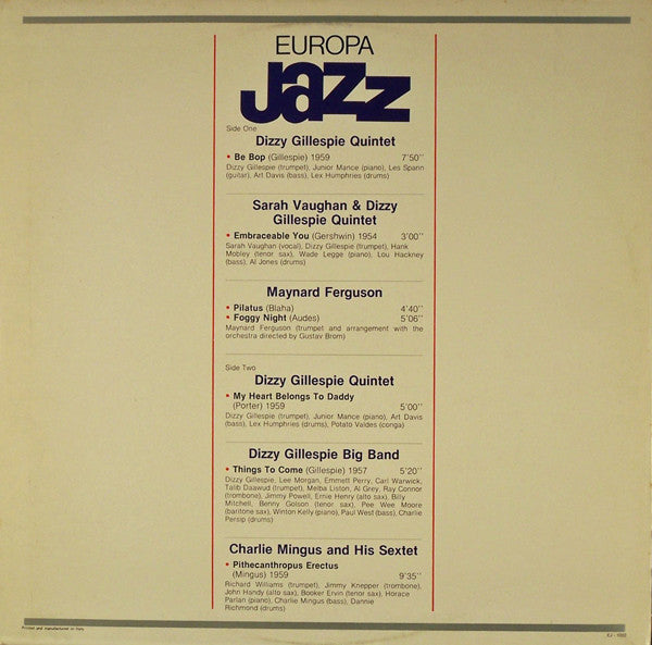 Sarah Vaughan, Maynard Ferguson, Charlie Mingus*, Dizzy Gillespie - Europa Jazz - LP