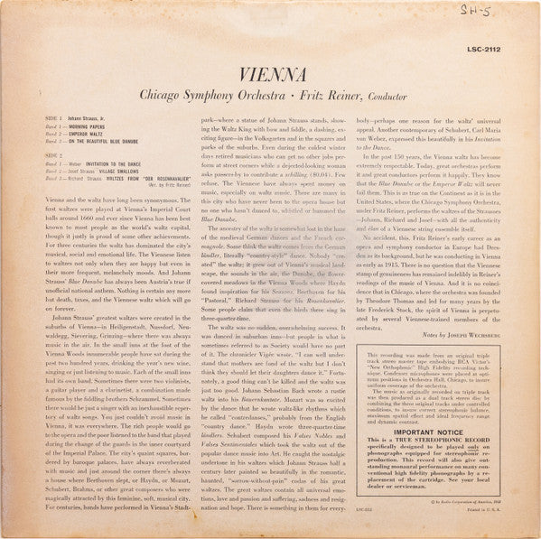 Fritz Reiner, Chicago Symphony Orchestra - Vienna - LP