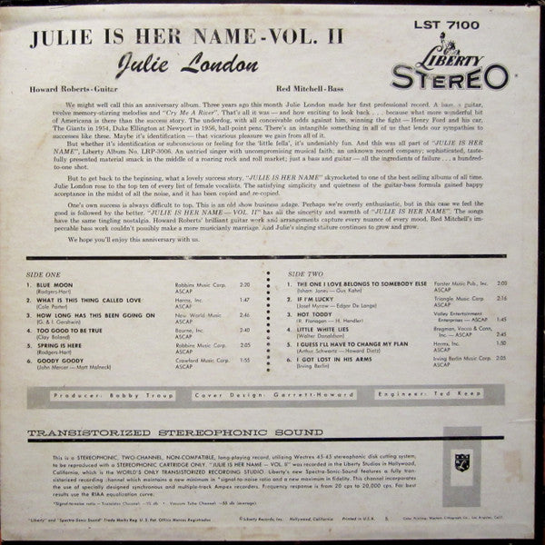 Julie London - Julie Is Her Name Volume Two - LP