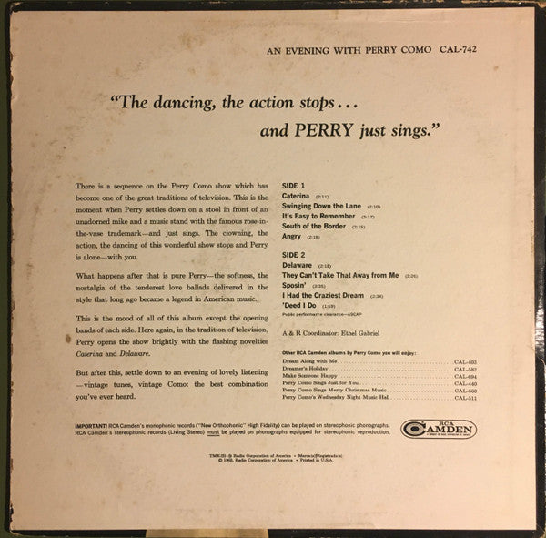 Perry Como - An Evening With Perry Como - LP