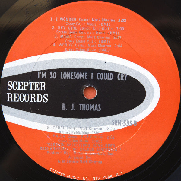 B.J. Thomas - I'm So Lonesome I Could Cry - LP