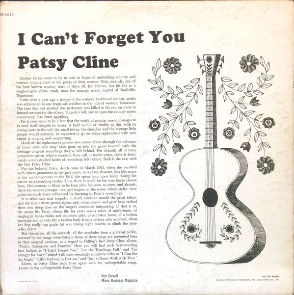Patsy Cline - I Can't Forget You - LP