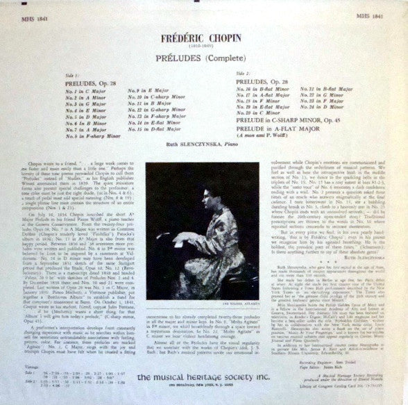 Frédéric Chopin, Ruth Slenczynska - Préludes (Complete) - LP