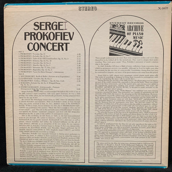 Prokofiev* · Mussorgsky* · Glazounov* · Scriabin* · Rimsky-Korsakov* - Serge Prokofiev Concert - LP
