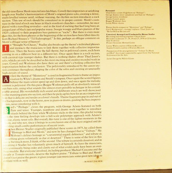 Thad Jones / George Adams / George Lewis / Stanley Cowell / Reggie Workman / Lenny White / Heiner Stadler - A Tribute To Monk And Bird