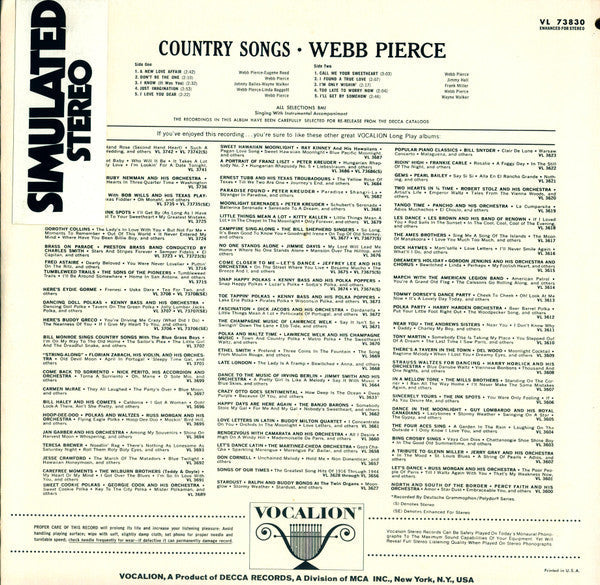 Webb Pierce - Country Songs - LP