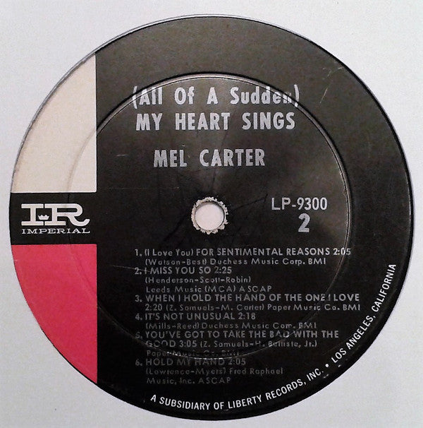 Mel Carter - (All Of A Sudden) My Heart Sings - LP