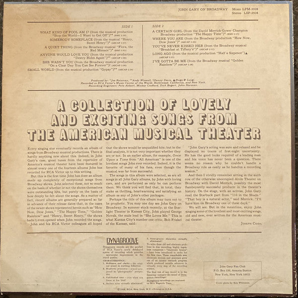 John Gary - John Gary On Broadway - LP