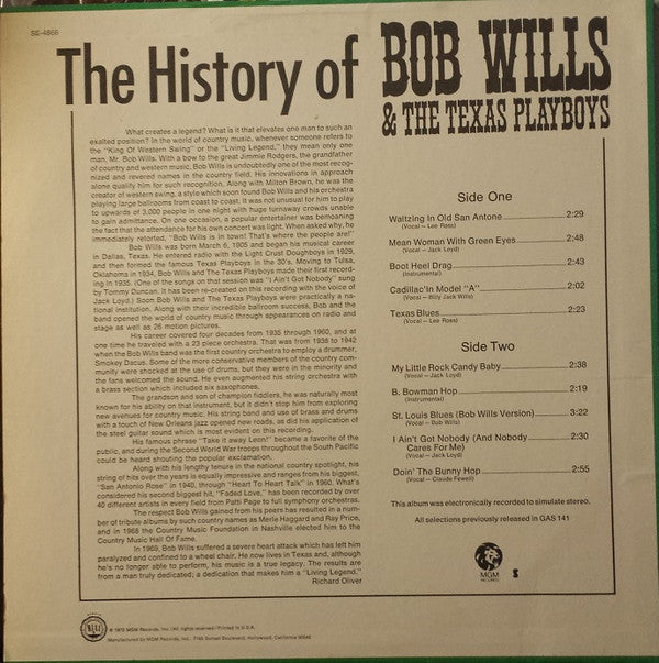 Bob Wills & The Texas Playboys* - The History Of Bob Wills & The Texas Playboys - LP