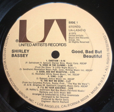 Shirley Bassey - Good, Bad But Beautiful - LP