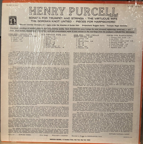 Henry Purcell, Rhenish Chamber Orchestra Of Cologne*, Gunter Kehr*, Ruggero Gerlin, Roger Delmotte - Sonata For Trumpet And Strings / The Virtuous Wife / The Gordian Knot Untied / Pieces For Harpsichord - LP