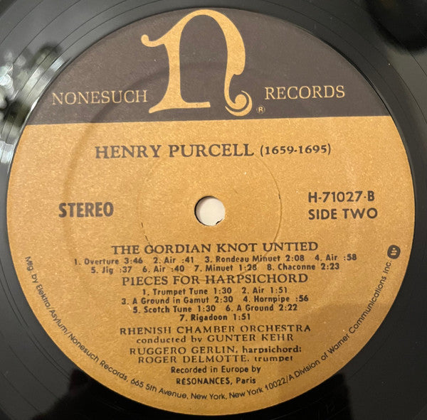Henry Purcell, Rhenish Chamber Orchestra Of Cologne*, Gunter Kehr*, Ruggero Gerlin, Roger Delmotte - Sonata For Trumpet And Strings / The Virtuous Wife / The Gordian Knot Untied / Pieces For Harpsichord - LP