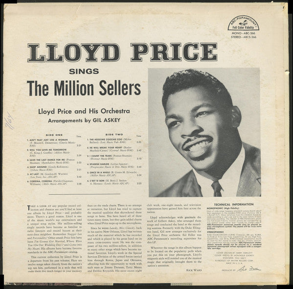 Lloyd Price And His Orchestra - Lloyd Price Sings The Million Sellers - LP