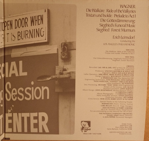 Wagner*, Erich Leinsdorf Conducting The Los Angeles Philharmonic* - Die Walküre: Ride Of The Valkyries / Tristan Und Isolde: Prelude To Act I / Götterdämmerung: Siegfried’s Funeral Music / Siegfried: Forest Murmurs - LP