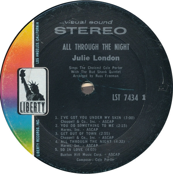 Julie London With The Bud Shank Quintet - All Through The Night (Julie London Sings The Choicest Of Cole Porter) - LP