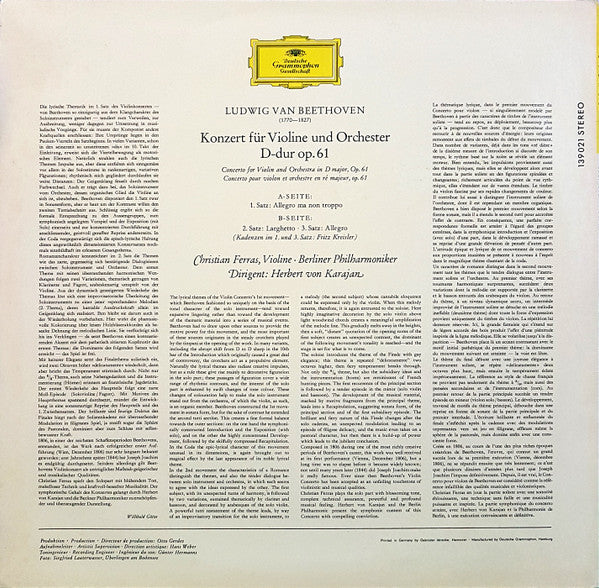 Beethoven*, Christian Ferras, Herbert von Karajan, Berliner Philharmoniker - Violinkonzert D-Dur - LP
