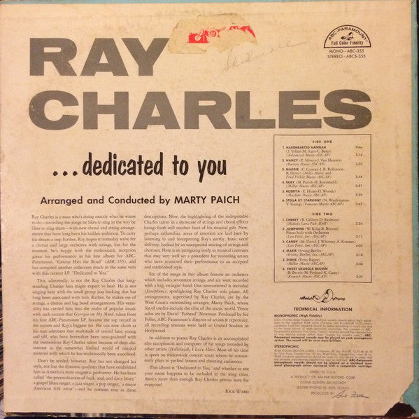 Ray Charles - ...Dedicated To You - LP