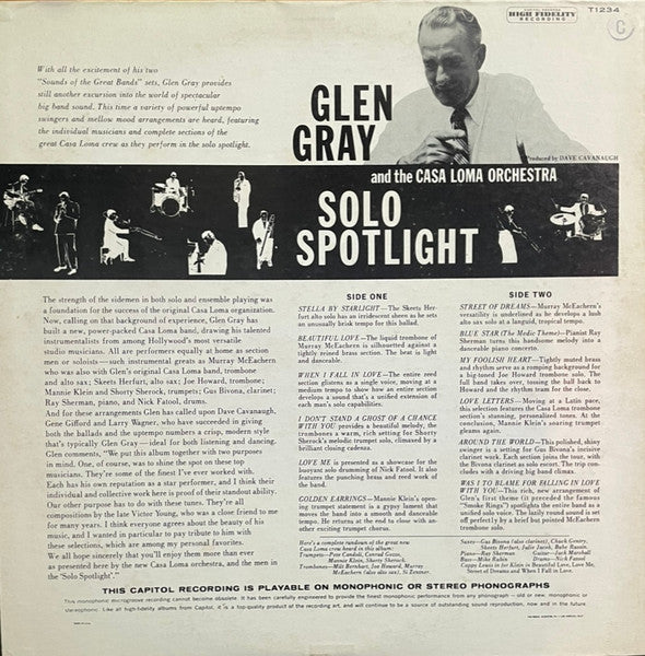 Glen Gray And The Casa Loma Orchestra* - Solo Spotlight - LP