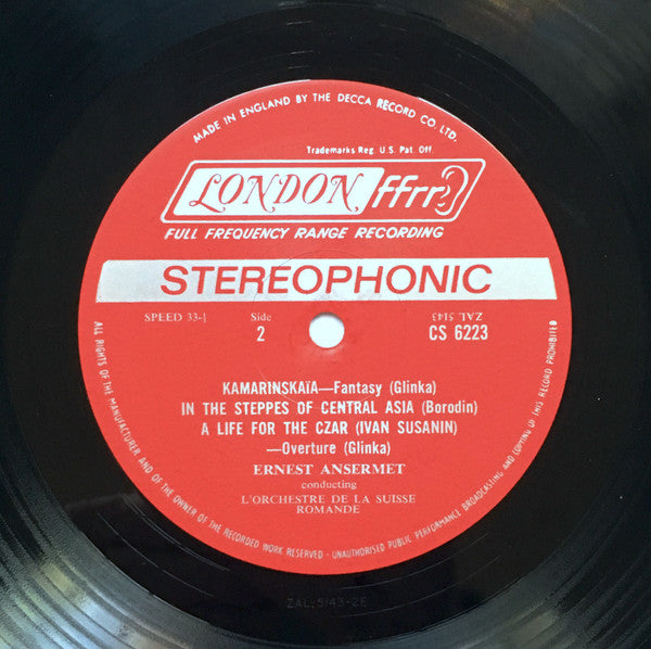 Prokofiev* / Glinka* / Borodin* - Ernest Ansermet, L'Orchestre De La Suisse Romande - Classical Symphony / March And Scherzo From The Love For Three Oranges / Kamarinskaya Fantasy / A Life For The Czar - Overture / In The Steppes Of Central Asia - LP