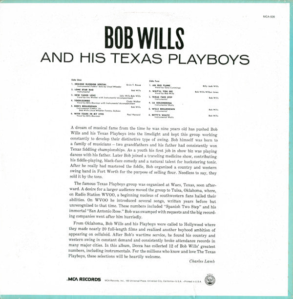 Bob Wills And His Texas Playboys* - Bob Wills And His Texas Playboys - LP