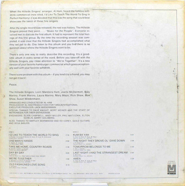 The Hillside Singers - I'd Like To Teach The World To Sing - LP