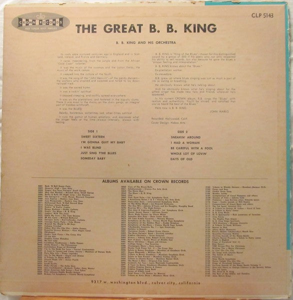 B. B. King And His Orchestra* - The Great B. B. King - LP