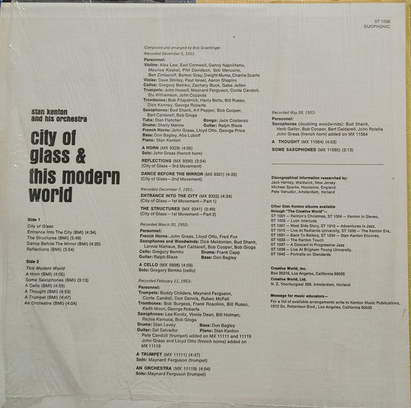 Stan Kenton - City Of Glass & This Modern World - LP