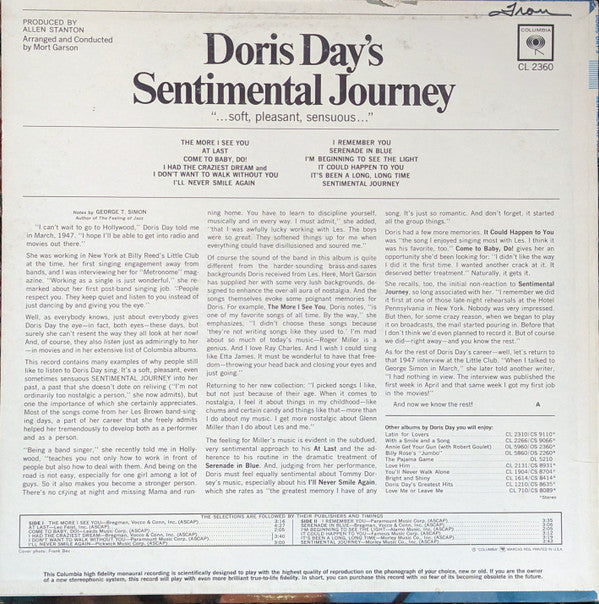 Doris Day - Doris Day's Sentimental Journey - LP
