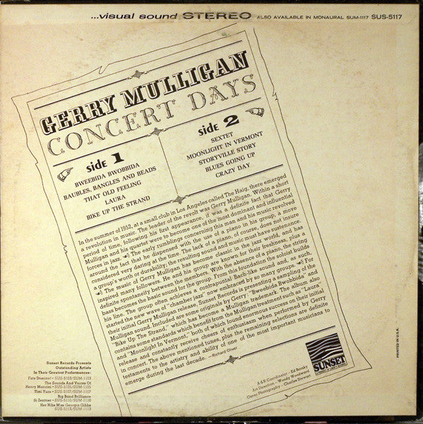 Gerry Mulligan - Concert Days - LP